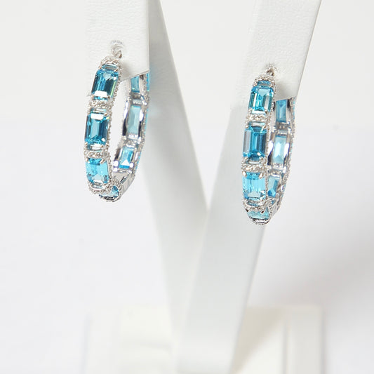 Aquamarine 925 Silver Hoops