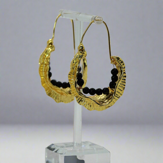 Hammered Gold Beaded Earrings