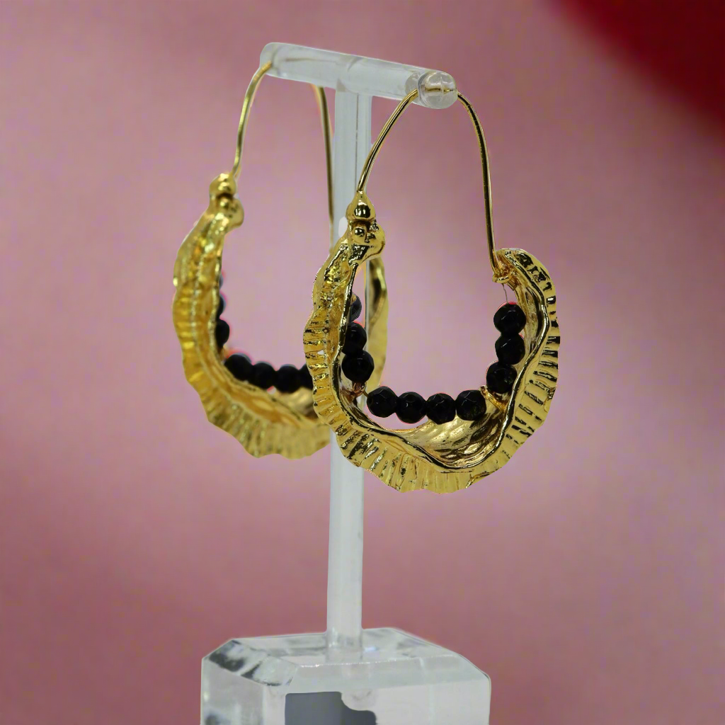 Hammered Gold Beaded Earrings