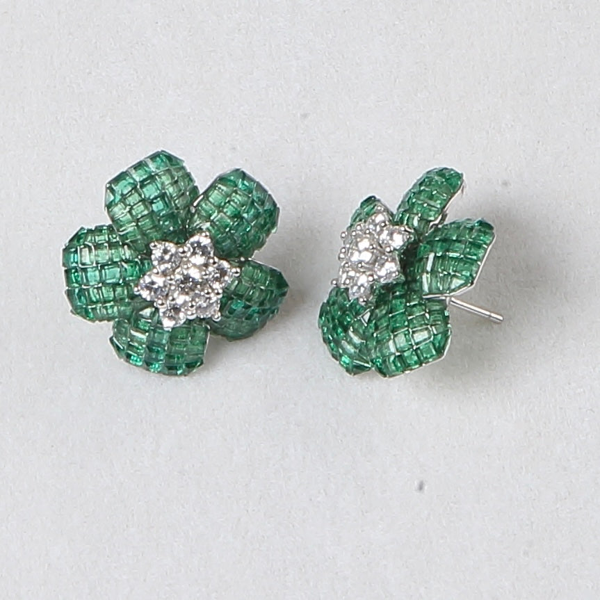 Invisible Setting Emerald Earrings