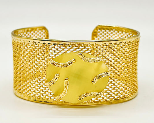 Mesh Gold Cuff Bracelet with Ring Jewelry Set