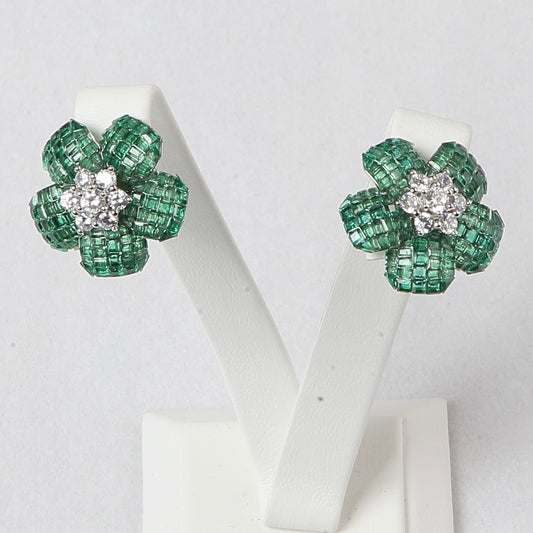 Invisible Setting Emerald Earrings
