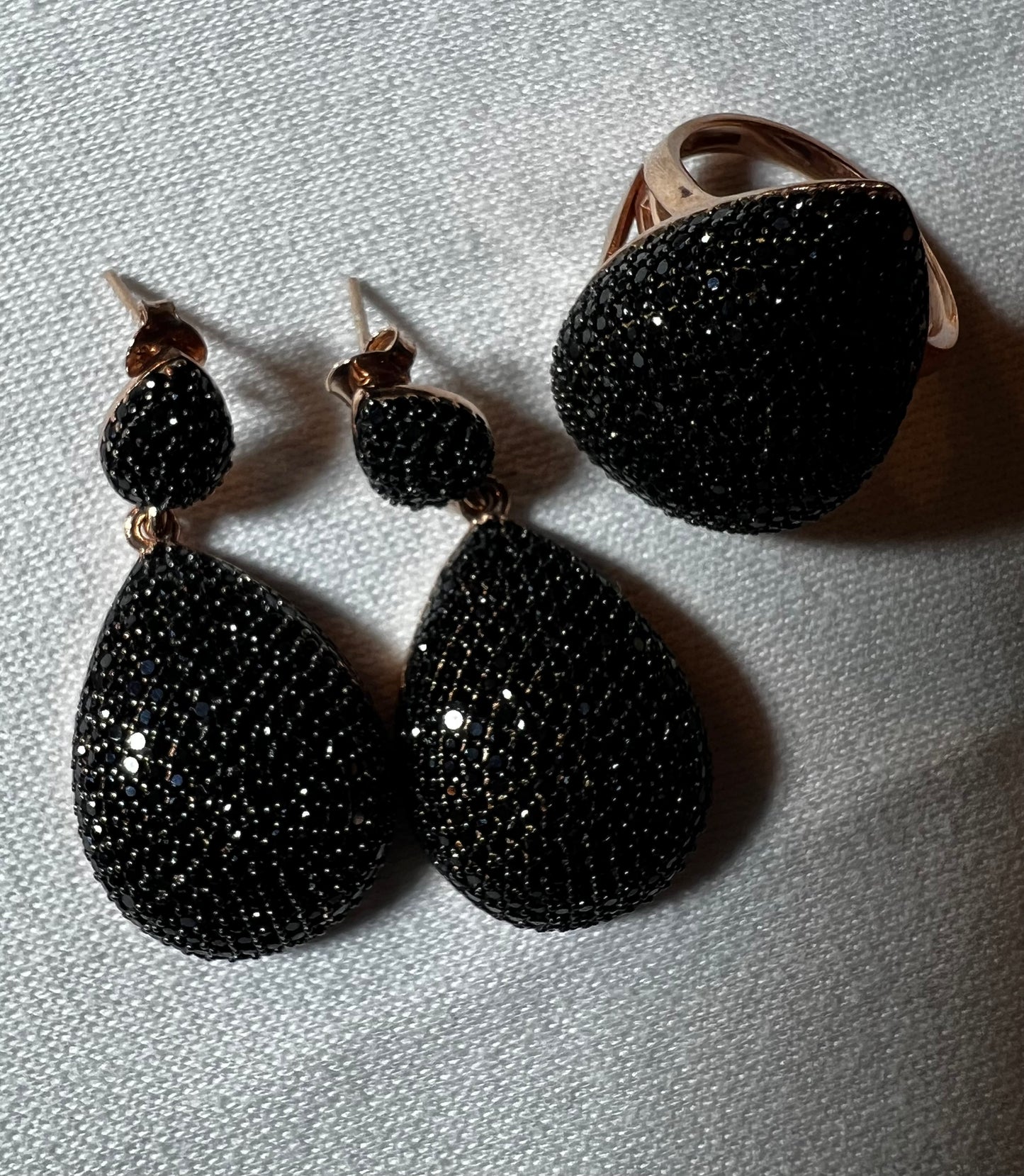 Black 925 Silver Tear Drop Set
