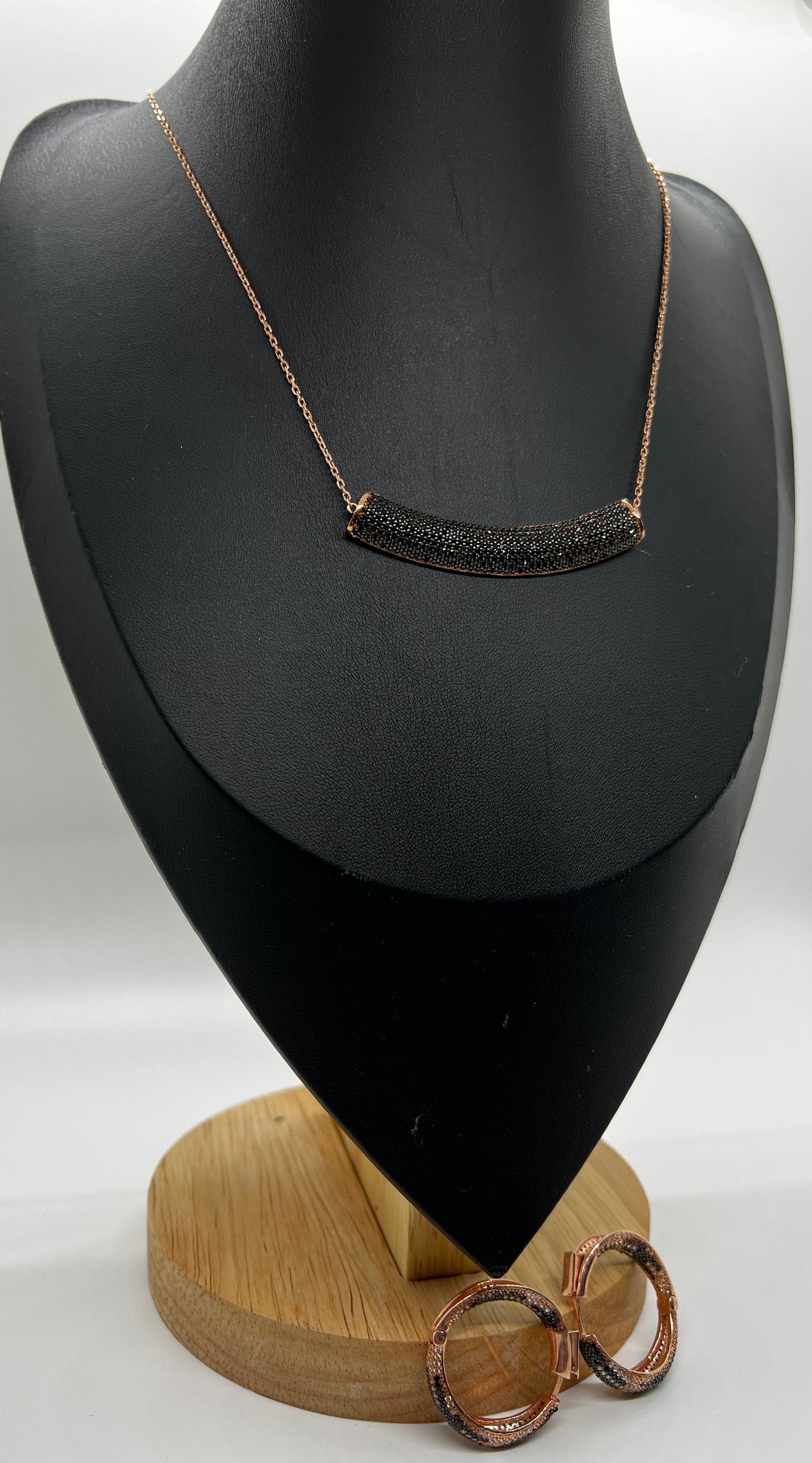 Black Necklace with Earrings 925 Silver