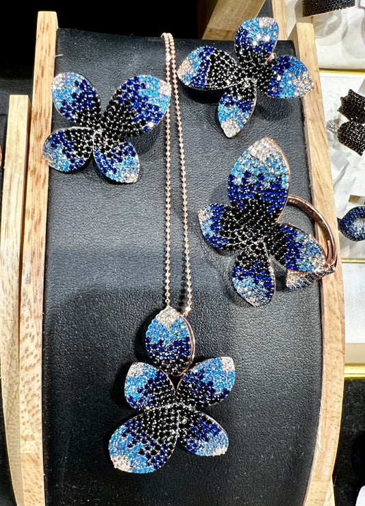 Blue Black Ombré 925 Silver Jewelry Set
