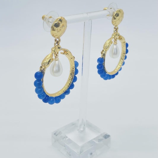 Aila Blue Beaded Pearl Earrings