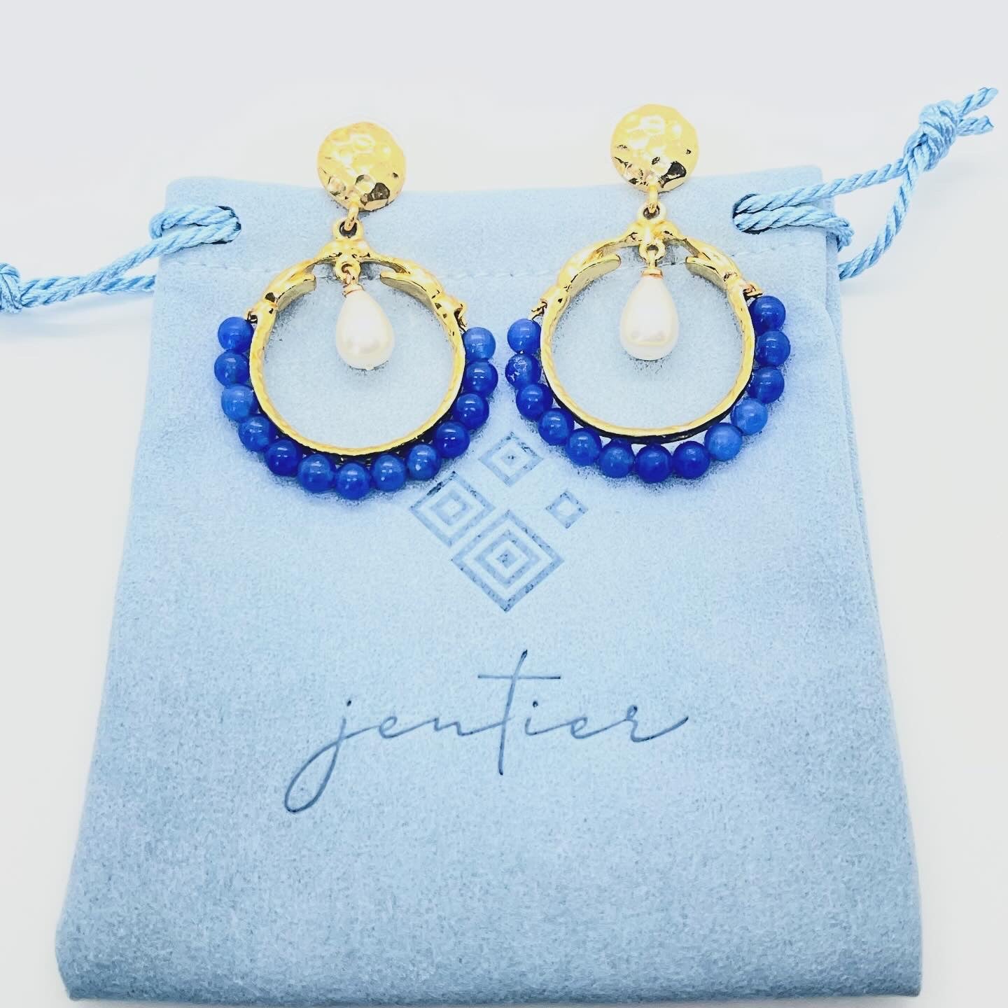 Aila Blue Beaded Pearl Earrings