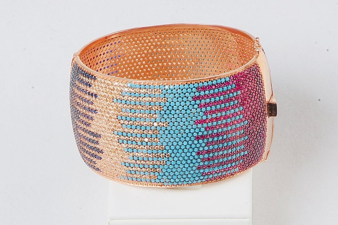 Multicolor 925 Silver Cuff Bracelet