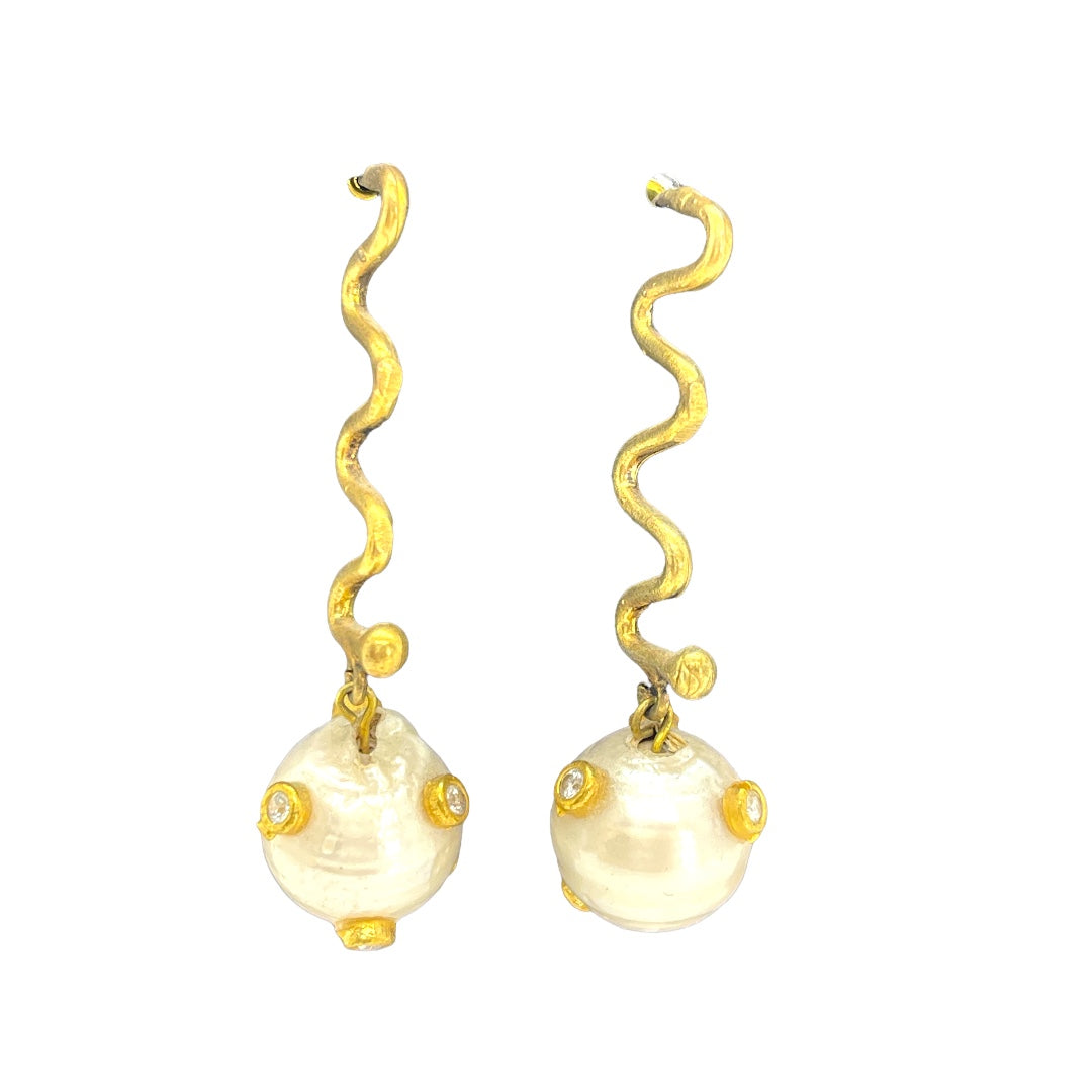 Swirl Drop Pearl Earrings