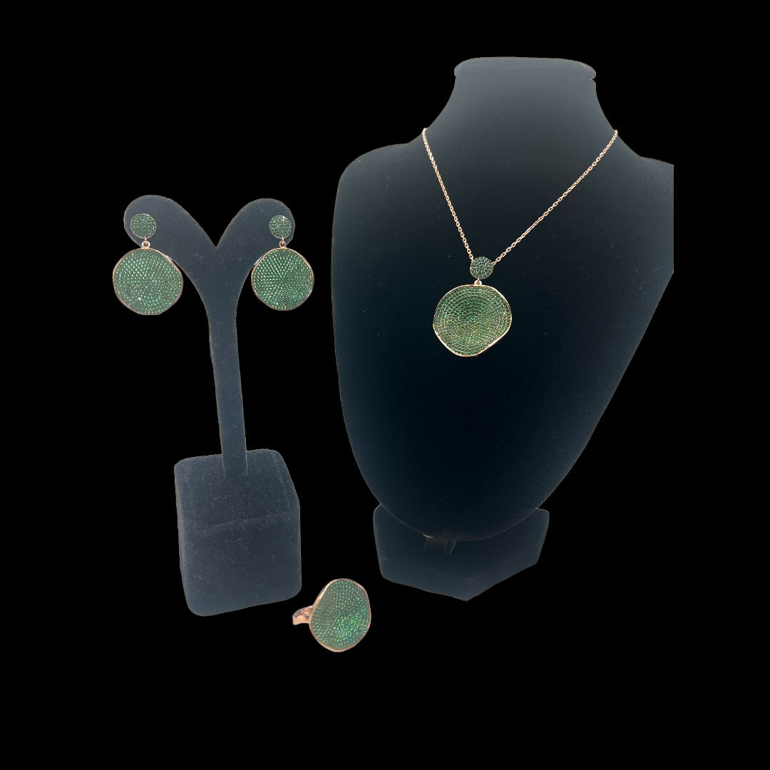 Green 925 Silver Pave Set