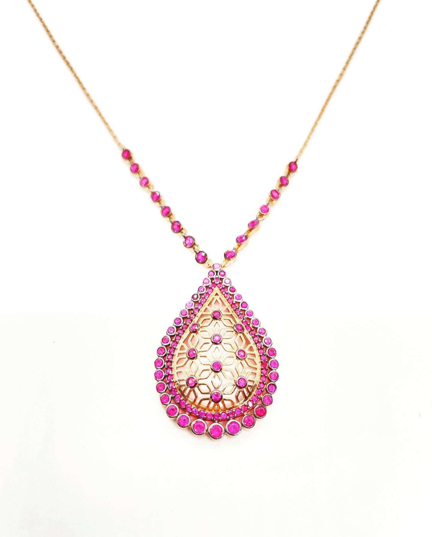 Ruby Teardrop Pendant Necklace with Earrings