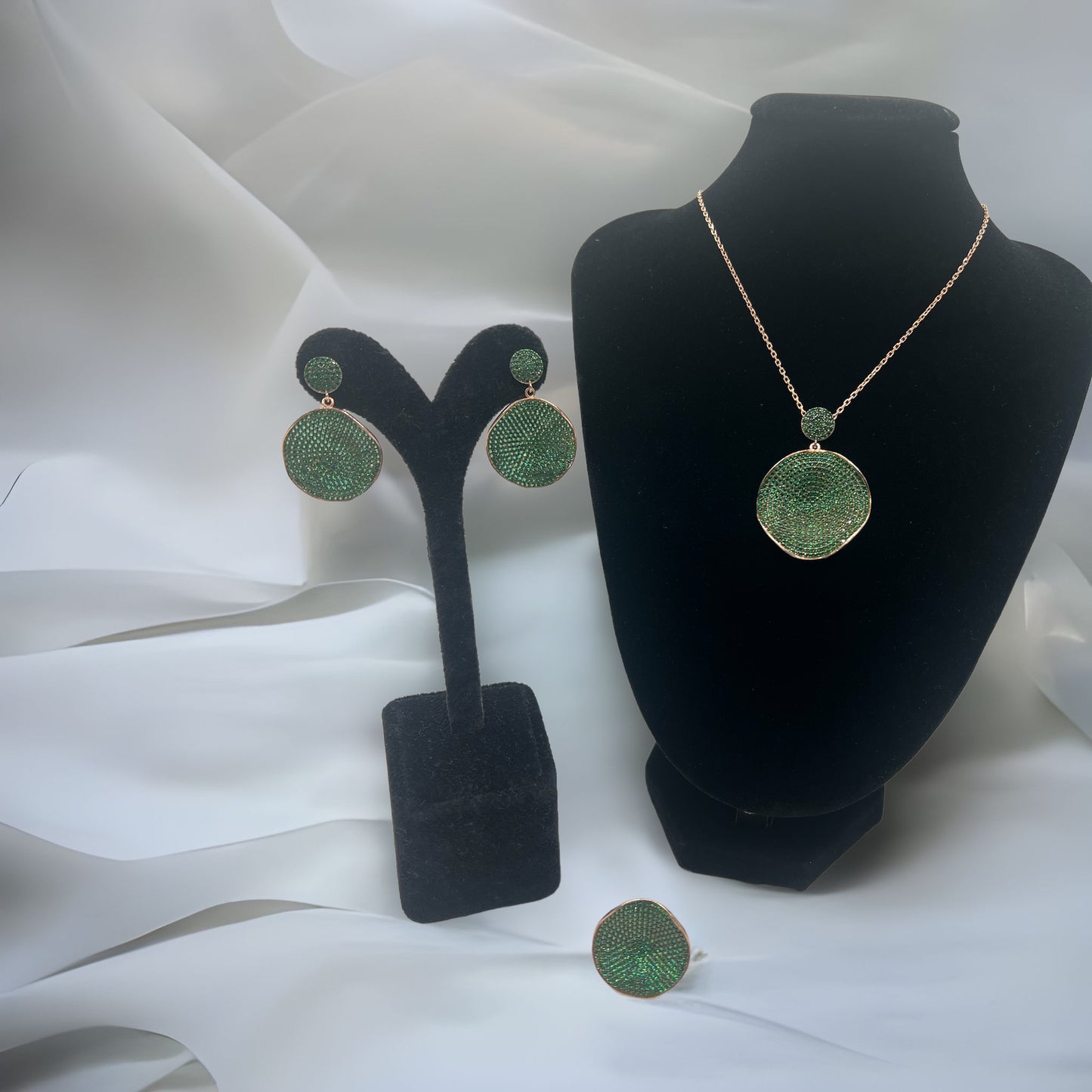 Green 925 Silver Pave Set