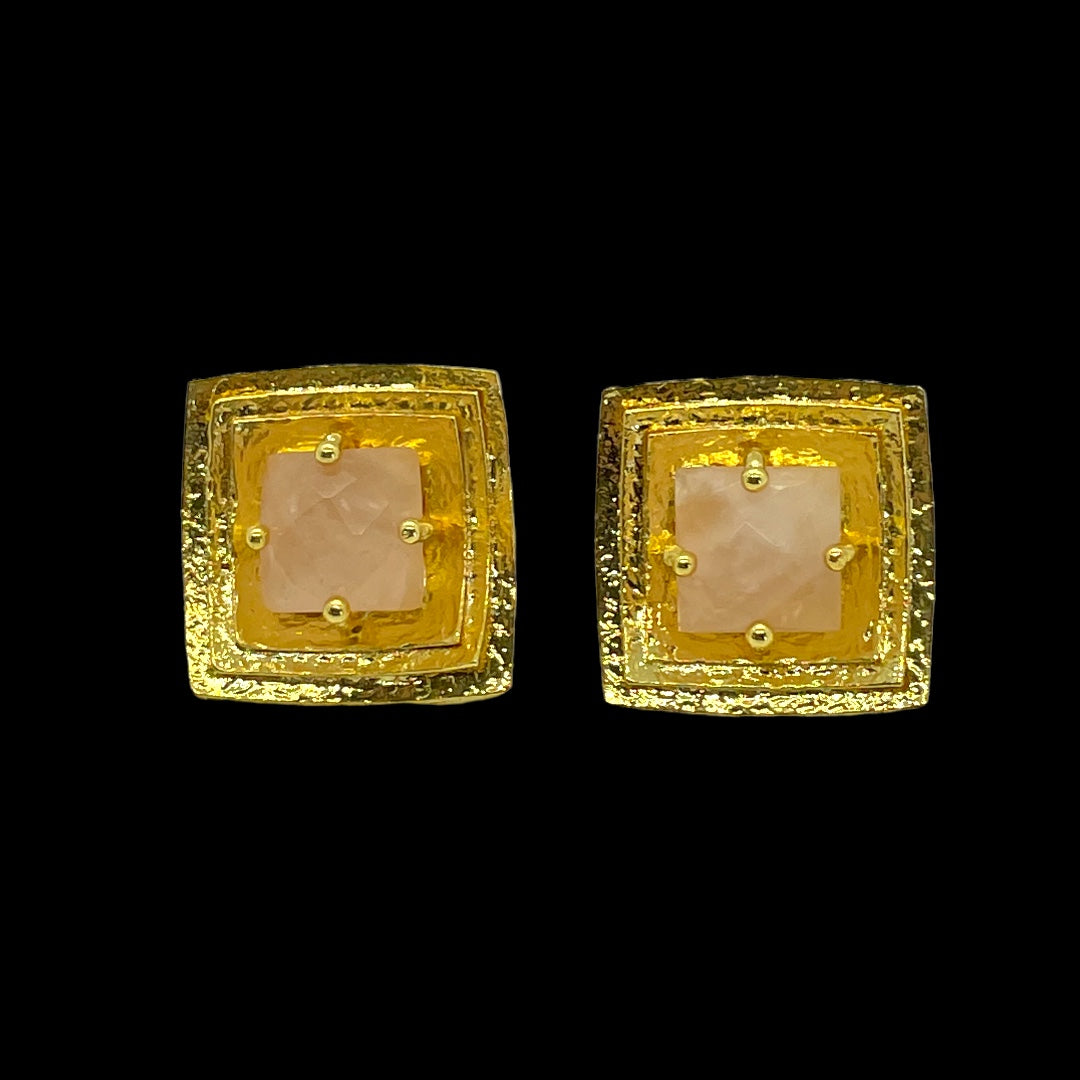 Square Gold Plated Gem Earrings