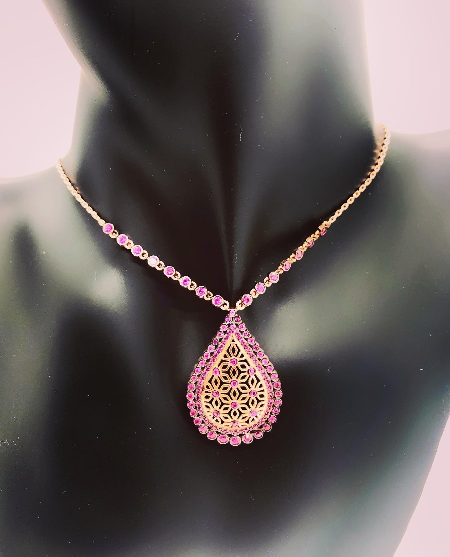 Ruby Teardrop Pendant Necklace with Earrings