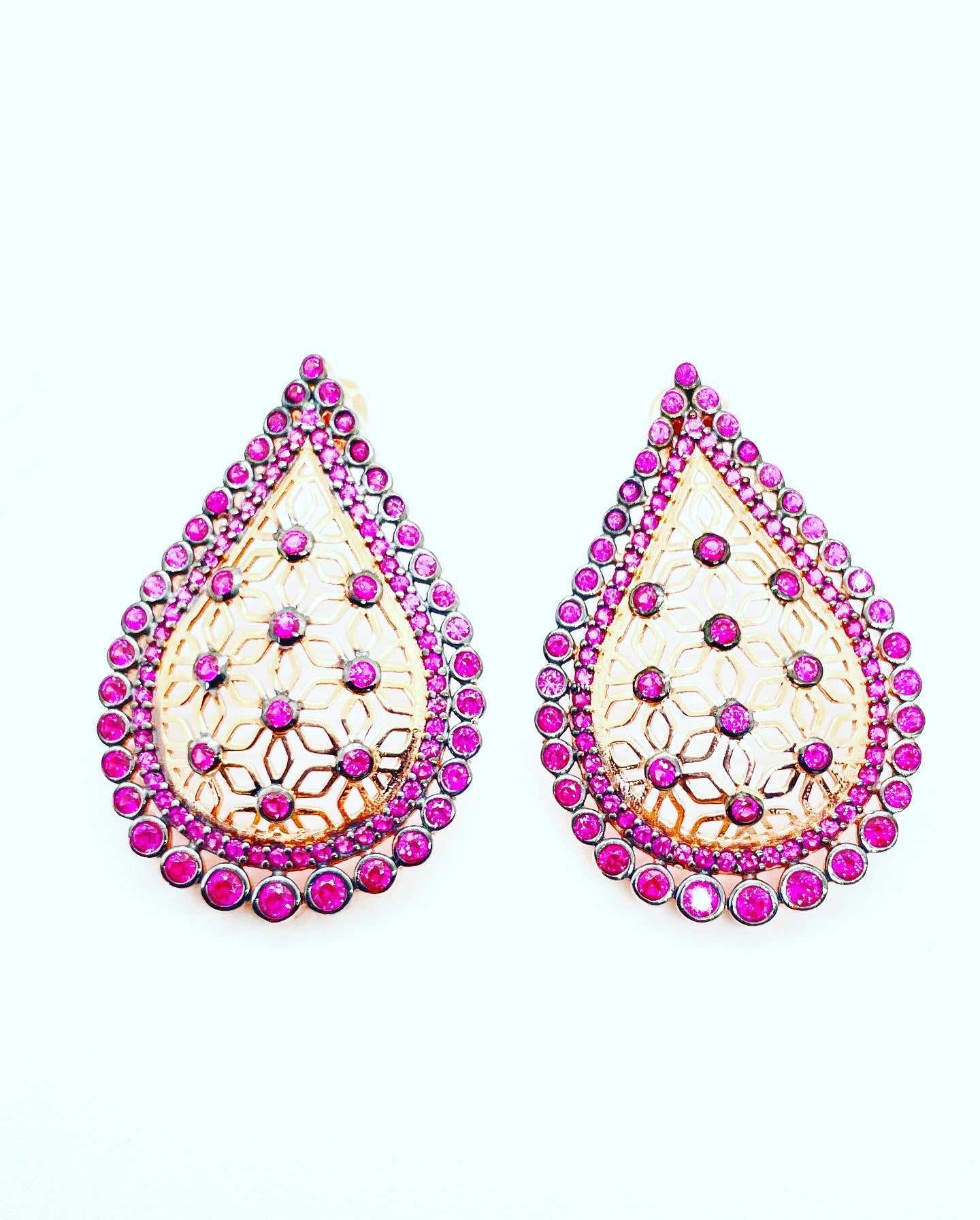 Ruby Teardrop Pendant Necklace with Earrings