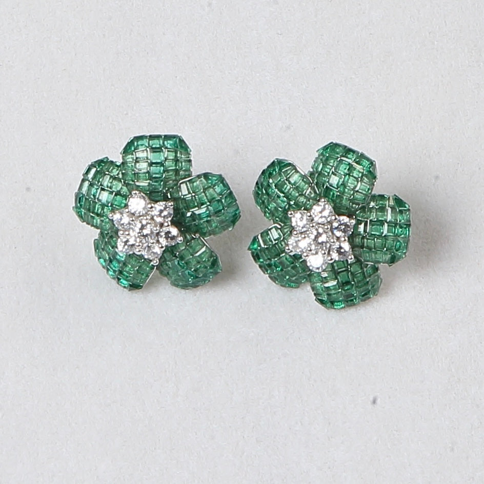 Invisible Setting Emerald Earrings