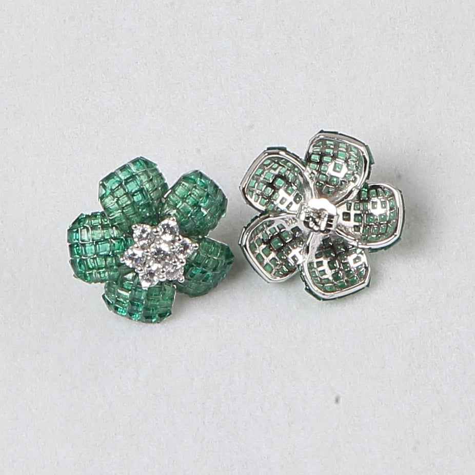 Invisible Setting Emerald Earrings