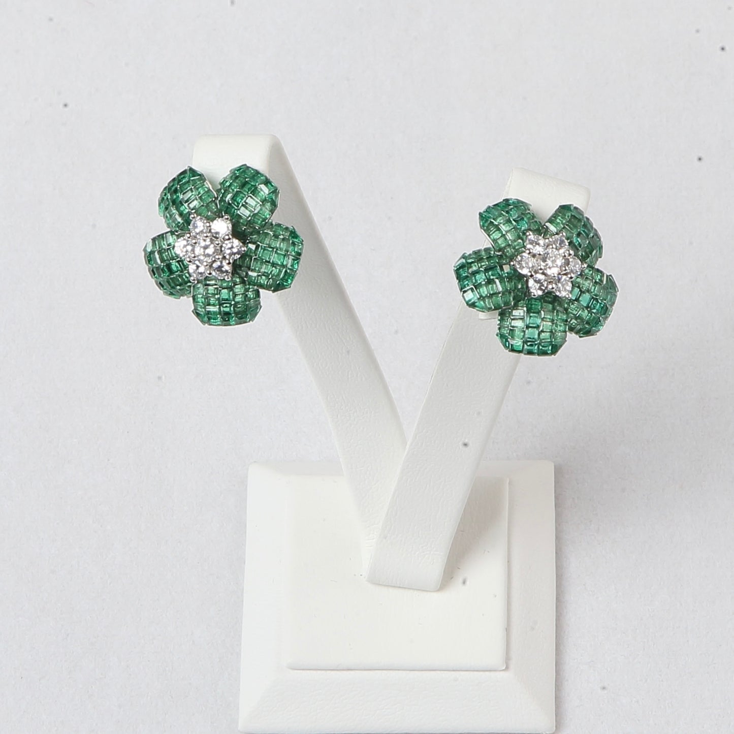 Invisible Setting Emerald Earrings