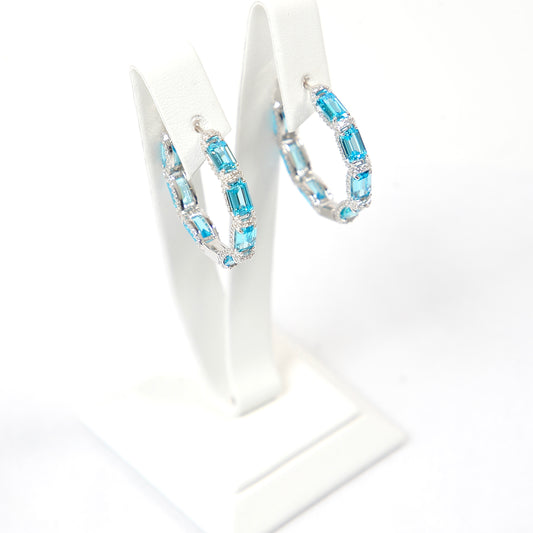 Aquamarine 925 Silver Hoops