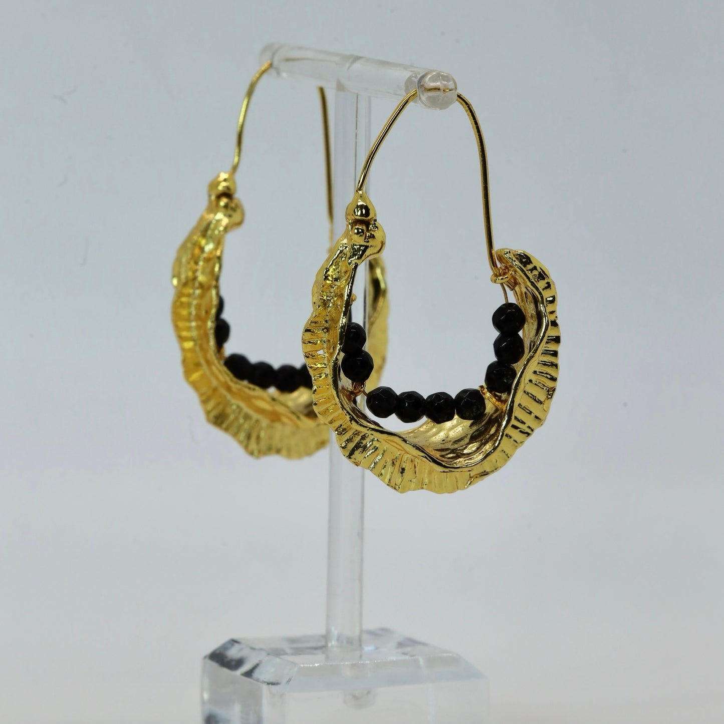 Hammered Gold Beaded Earrings