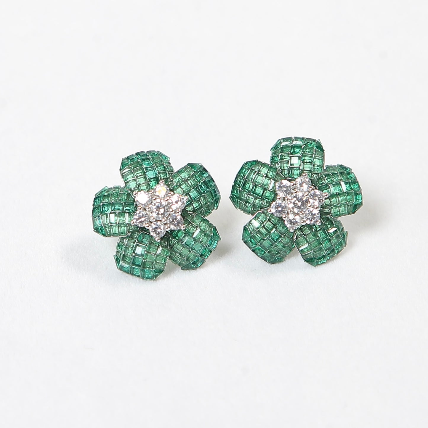Invisible Setting Emerald Earrings