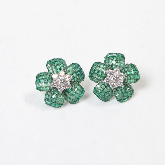 Invisible Setting Emerald Earrings