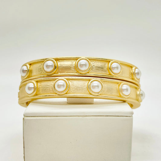Matte Gold Pearl Bangle Bracelet