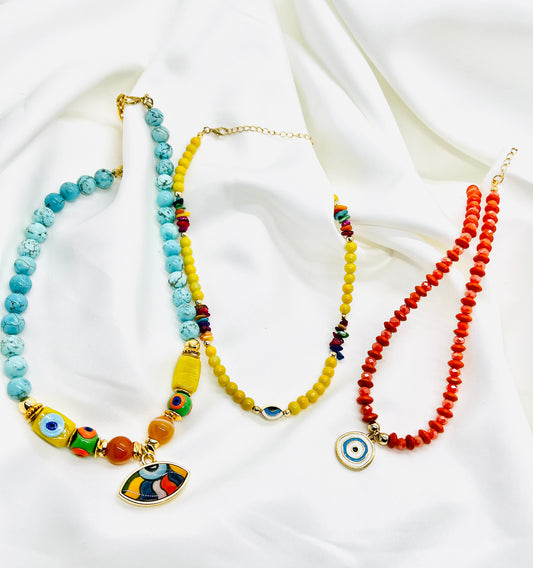 Turquoise Yellow Bead Necklace