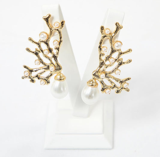 Gold Branch Pearl Earrings