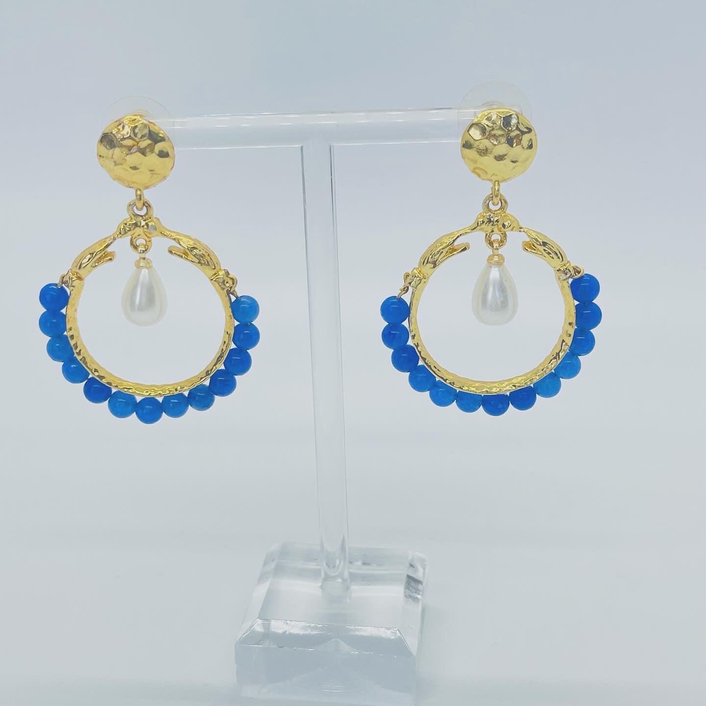 Aila Blue Beaded Pearl Earrings