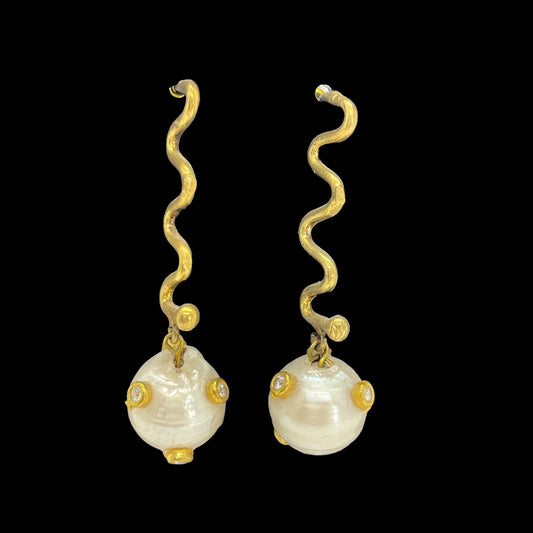 Swirl Drop Pearl Earrings