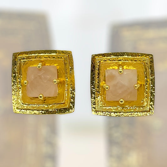 Square Gold Plated Gem Earrings