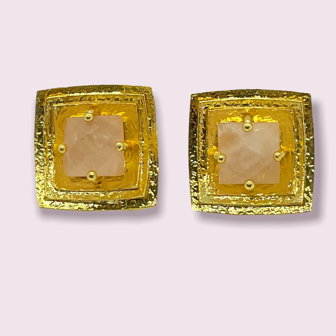 Square Gold Plated Gem Earrings