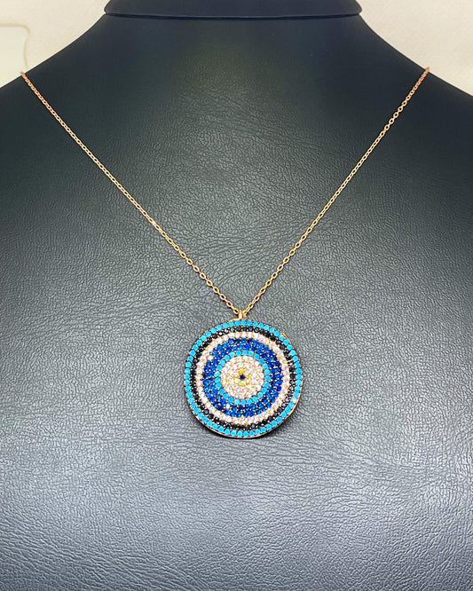 Blue Sun Curved Evil Eye cz pendant Necklace